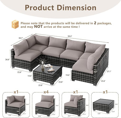 LOUVIXA 7 Piece Outdoor Patio Furniture Set, Outdoor Sectional Sofa, Wicker - Image 2