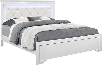 Overstock Global Furniture USA Pompei Metallic White Queen Bed w/LED Light - Image 3