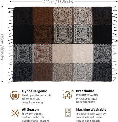 Boho Throw Blanket, Chenille Jacquard Tassels Throw Blankets - Image 4