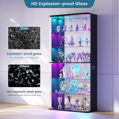 71" Tall Display Cabinet with Glass Doors, Rounded Curio Cabinet with Motion - Image 5