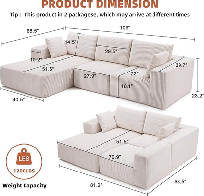 108” Modular Sectional Sofa, Cloud Sectional Couch - Image 3