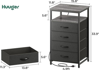 Huuger Night Stand with Charging Station, 4 Drawer Dresser - Image 8