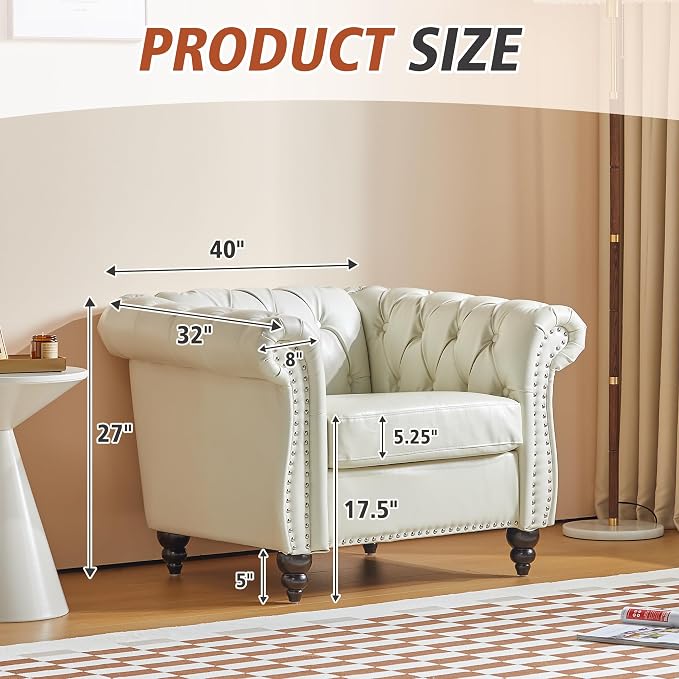 ORRD 2 Piece Living Room Set, Chesterfield Faux Leather Sofa Couch Chair - Image 2