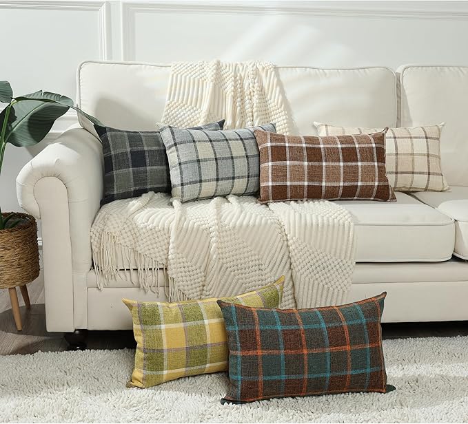 Stellhome Pack of 2 Fall Lumbar Linen Buffalo Check Throw Pillow Covers Autumn - Image 6