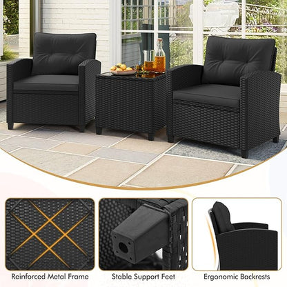 HAPPYGRILL 3 Pieces Wicker Patio Conversation Set, PE Rattan Bistro Sofa Set - Image 7