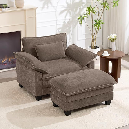 Oversized Accent Chair with Ottoman, Upholstered Armchair with Extra Thick - Image 3