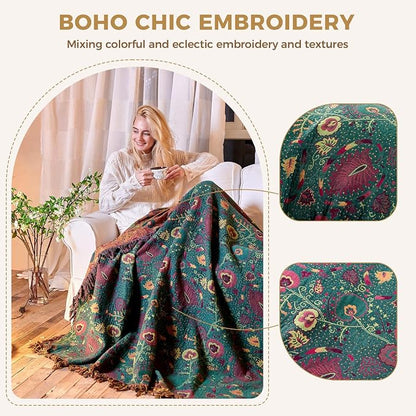 LUTBM Boho Throw Blanket for Bed 100% Cotton Soft Quilt Home Livingroom Decor - Image 3