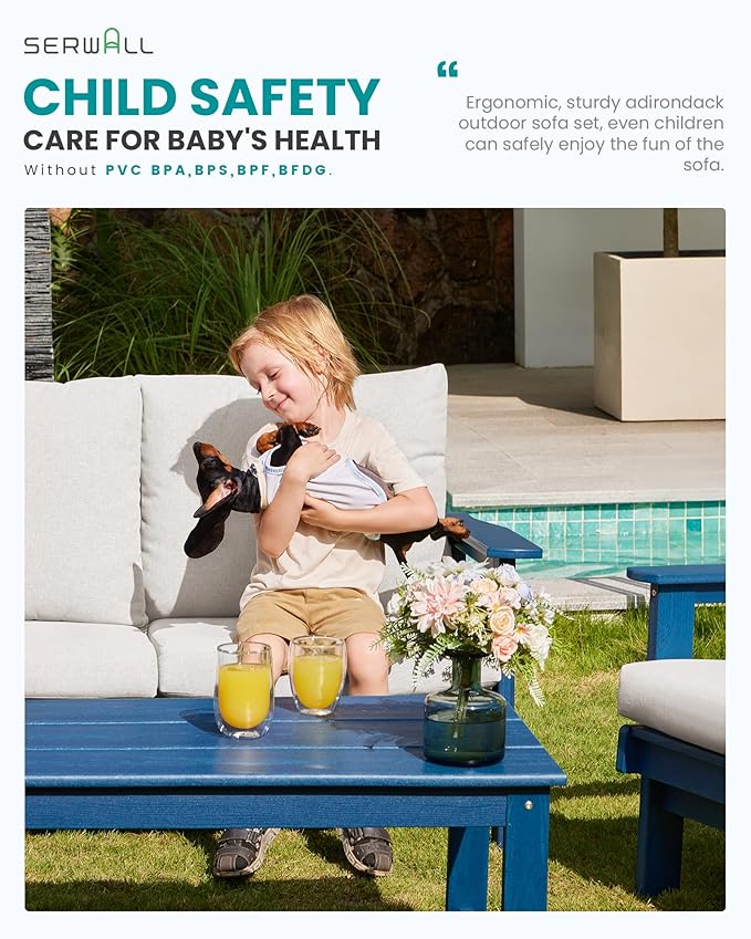 SERWALL HDPE Patio Furniture Set, 5 Piece All Weather Wood-Like Sectional - Image 5