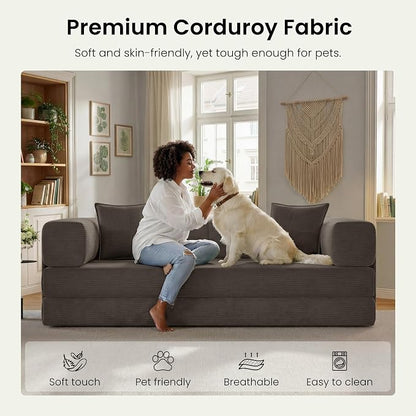 78.8" Convertible Futon Sofa Bed, Corduroy Futon Couch - Image 6