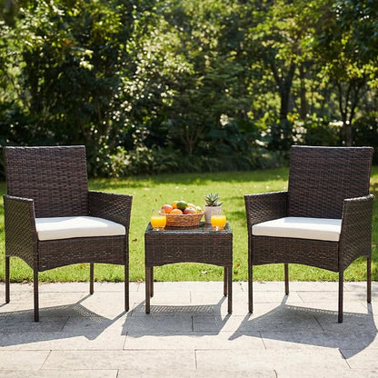 DUMOS 3 Piece Patio Furniture Set, All-Weather Outdoor Wicker Chairs - Image 2