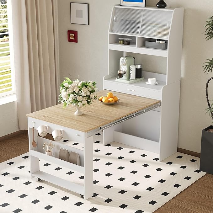 Spaco 2-in-1 Folding Dining Table and Buffet Cabinet Set, Compact Pull-Out by SpacoHomeFuniture