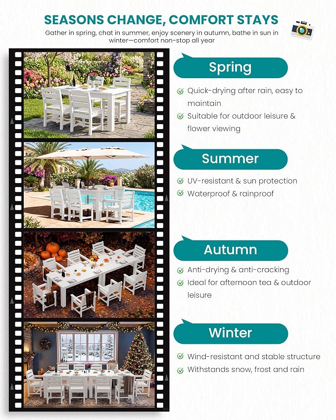 SERWALL HDPE Dining Set for 8: 2 Umbrella Hole Tables + 8 Chairs. Includes 8 - Image 7