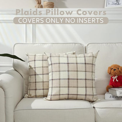 Stellhome Pack of 2 Linen Buffalo Check Decorative Fall Throw Pillow Covers - Image 5