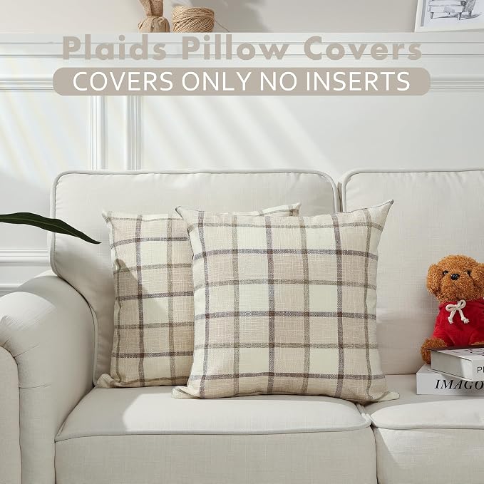 Stellhome Fall Linen Buffalo Check Throw Pillow Covers, Autumn Farmhouse Plaid - Image 5