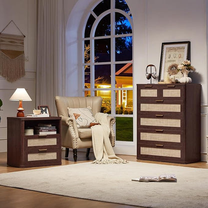 LEYAOYAO Dresser for Bedroom, Modern 6 Drawers Boho Rattan Dressers - Image 8