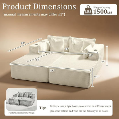 72" Cloud Sectional Couch, Comfort Sleep Sofa - Image 2