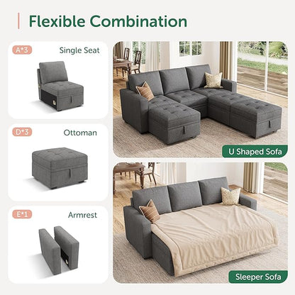 HONBAY Modular Sectional Couch Sleeper Sofa Bed - Image 4