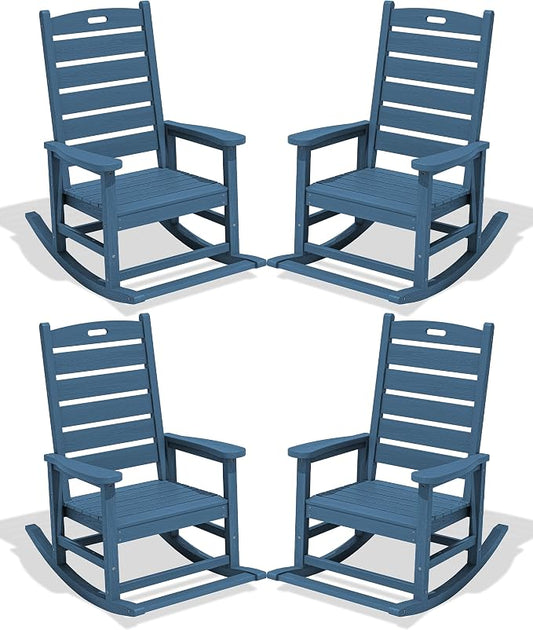 SERWALL Outdoor Rocking Chair Set of 4, Oversized HDPE Patio Rocking Chair by SERWALL