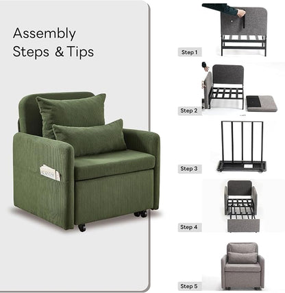 Iroomy 5-Level Adjustable Convertible Sleeper Chair, 3-in-1 Corduroy Pull Out - Image 9