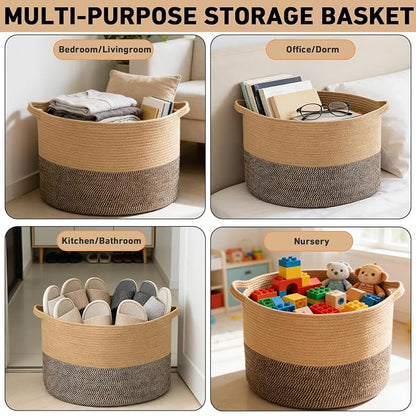 115L Extra Large Blanket Basket, Woven Rope Laundry Basket Hamper - Image 5