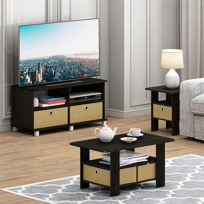 Furinno Coffee Table with Bins, Espresso/Brown - Image 6