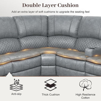 Yolsali Manual Reclining Sectional Sofa Set, 5 Seats Soft Leather Recliner - Image 4