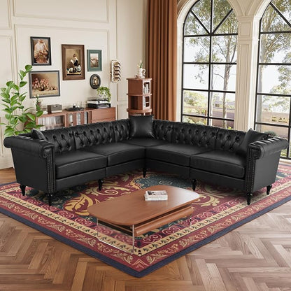 KEIKI 99" L-Shaped Luxury PU Leather Chesterfield Sectional Sofa by KEIKI