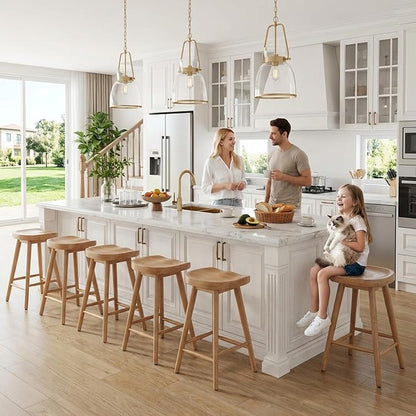 LukeAlon Set of 2 Ergonomic Bar Stools 24.25" Wooden Counter Height Stools - Image 5