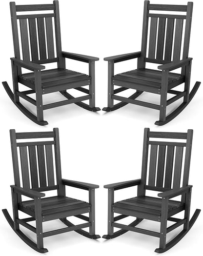 SERWALL Outdoor Rocking Chair Set of 4, HDPE Rocking Chair by SERWALL