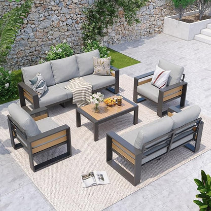 Aoxun Aluminum Patio Furniture Set, 7 Seats Luxury Metal Patio Conversation Sets by Aoxun