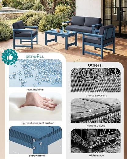 SERWALL Blue HDPE Outdoor Loveseat - Image 9