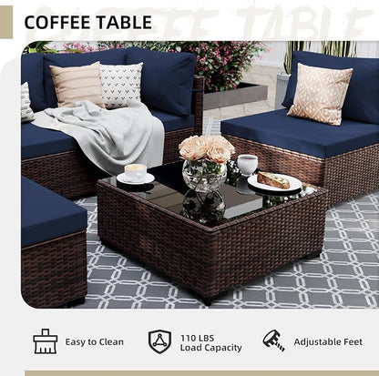 UPHA 5 Pieces Patio Furniture Sets, Wicker Outdoor Sectional Sofa Couch - Image 6