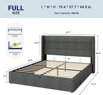 Allewie Full Size Lift Up Storage Bed, Modern Wingback Headboard, Hydraulic - Image 2