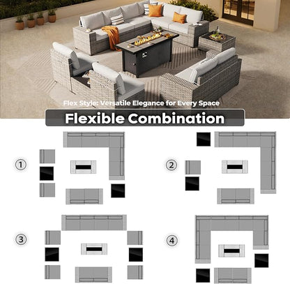 ovios 13 Pieces Patio Furniture Set, Outdoor Wicker Sectional Sofa - Image 2
