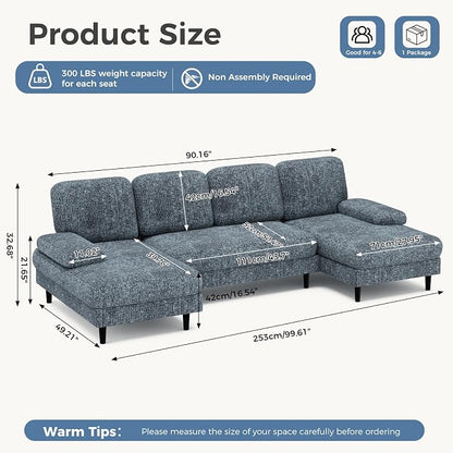 DUMOS Sectional Couches for Living Room, U Shaped Couch - Image 2