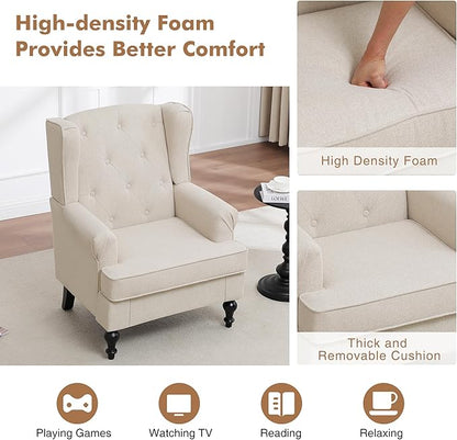 Accent Chair for Living Room, Mid Century Modern Upholstered Armchair, Wingback - Image 4