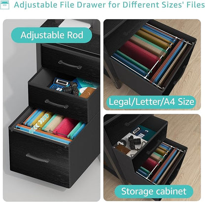 Lufeiya Computer Desk with Fabric File Drawers Cabinet, 55 Inch Reversible Home - Image 6