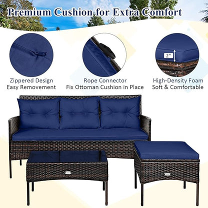 Tangkula 3 Pieces Patio Conversation Set, All Weather Outdoor PE Rattan Wicker - Image 4