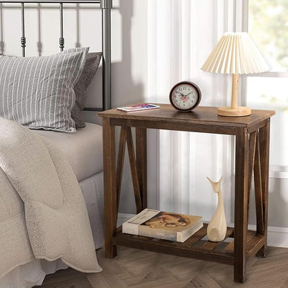 End Side Table with Storage Shelf Rectangle Narrow Nightstand Console Tables - Image 4