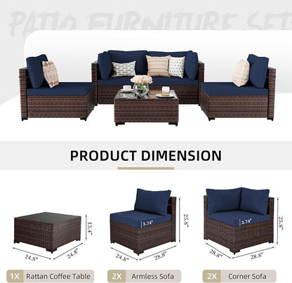 UPHA 5 Pieces Patio Furniture Sets, Wicker Outdoor Sectional Sofa Couch - Image 2