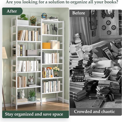 Homykic Double Wide Bamboo Bookshelf White, 6-Tier Large Open Bookcase - Image 5