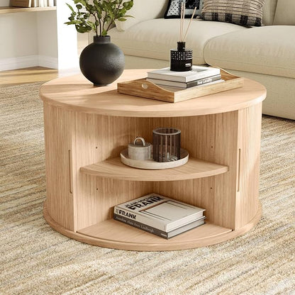 LINSY HOME Round Coffee Table, 31.5" Drum Coffee Table - Image 2