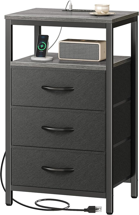 Huuger Nightstand with Charging Station, 27.6 Inch End Table Bedside Table with by Huuger