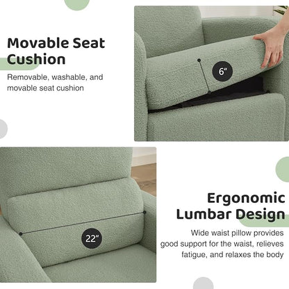 Swivel Rocker Recliner, Oversized Manual Boucle Nursery Glider Rocking Recliner - Image 7