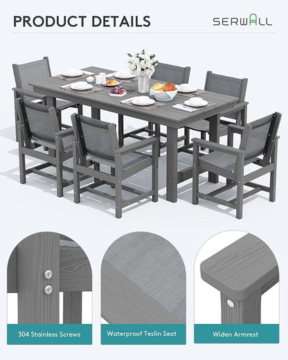 SERWALL Patio Dining Sets for 6, Outdoor HDPE Dining Set - Image 5