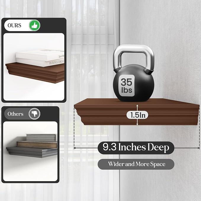 Fun Memories Floating Shelves 32 Inch Long, 9.3 Inch Deep Classic Crown Molding - Image 4