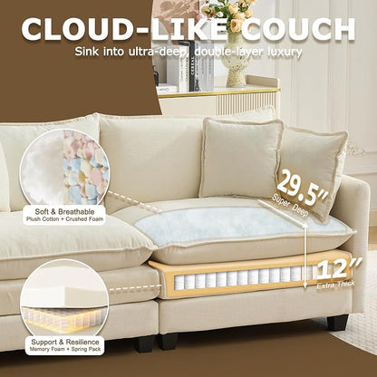 78" Modular Sectional Sofa, Cloud Couch Loveseat Sofa, Deep Seat Washable - Image 3