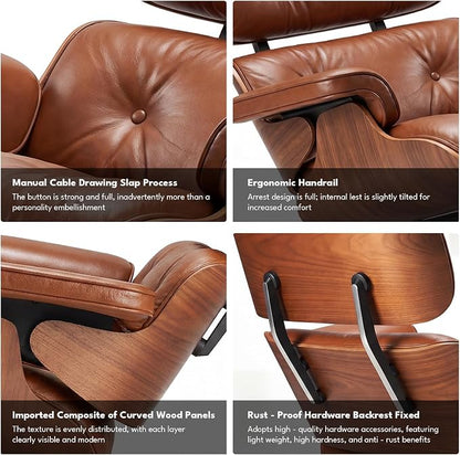 Top Grain Leather, Mid Century Chaise Lounge Chair and Ottoman, Reading Chair - Image 8