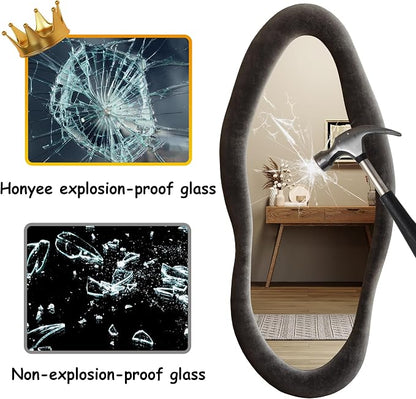 Honyee 55" x 24" Wavy Mirror, Flannel Wrapped Wooden Frame, Irregular Hanging - Image 6