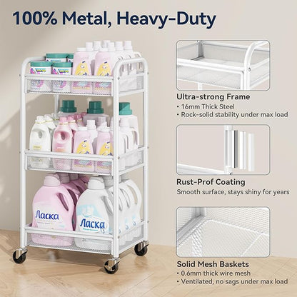 YASONIC 3 Tier Rolling Cart – Metal Utility Storage Carts - Image 2